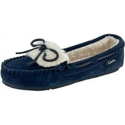 Holly Folded Tongue Moccasin Slipper Indoor Outdoor House Slippers Navy (Navy, 6)
